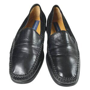 Vintage Giorgio Brutini Black Leather Loafers Woven Madrid Mens 8.5 M Minimalis